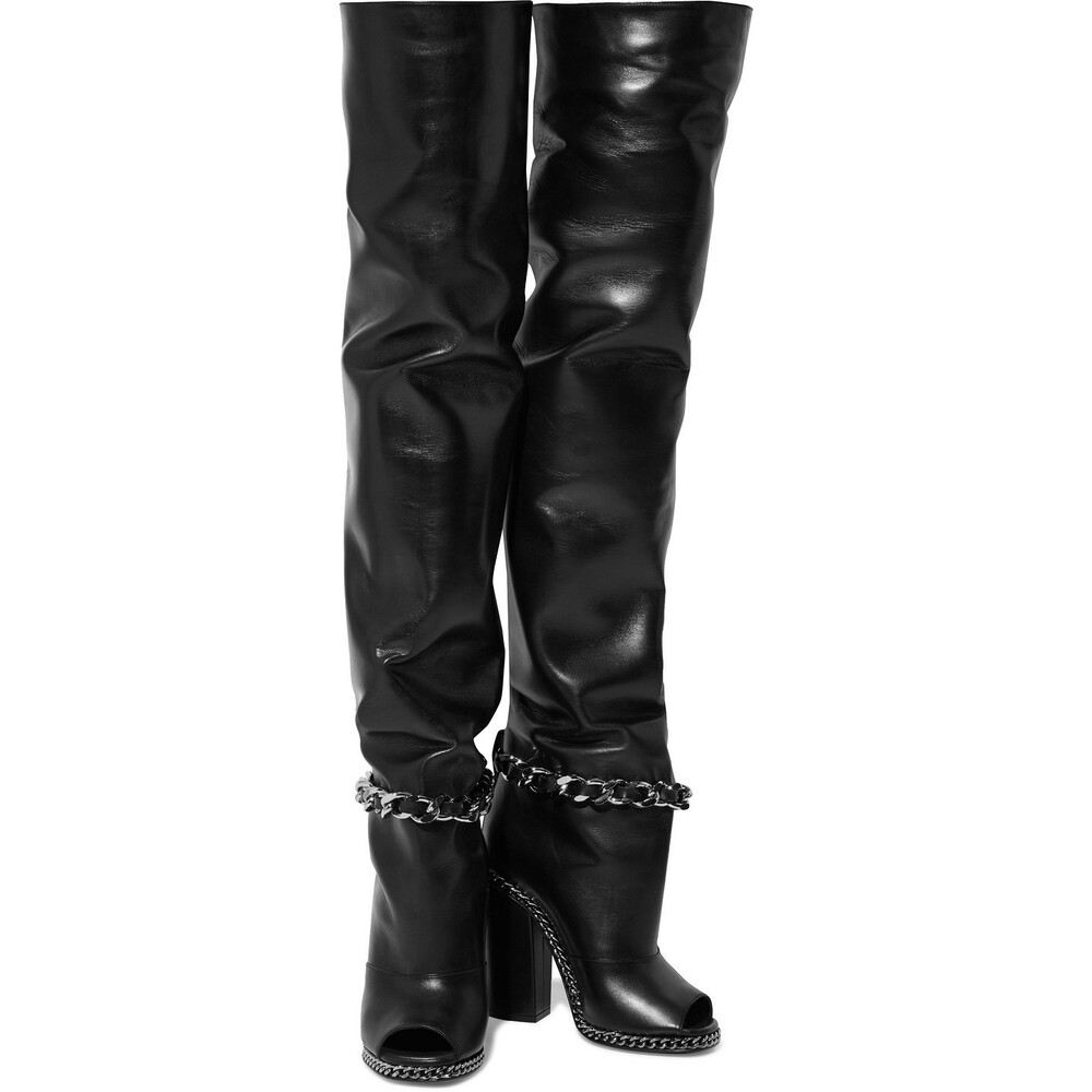 Balmain Chain Peep Toe Over The Knee Boots US 7.5 IT 37.5 Womens Black $2250 - Picture 15 of 16